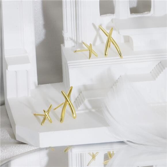 ✨ Gold Crisscross Earring Set | 16K Gold-Plated Dainty & Minimalist Earrings ✨ - Picture 4 of 5